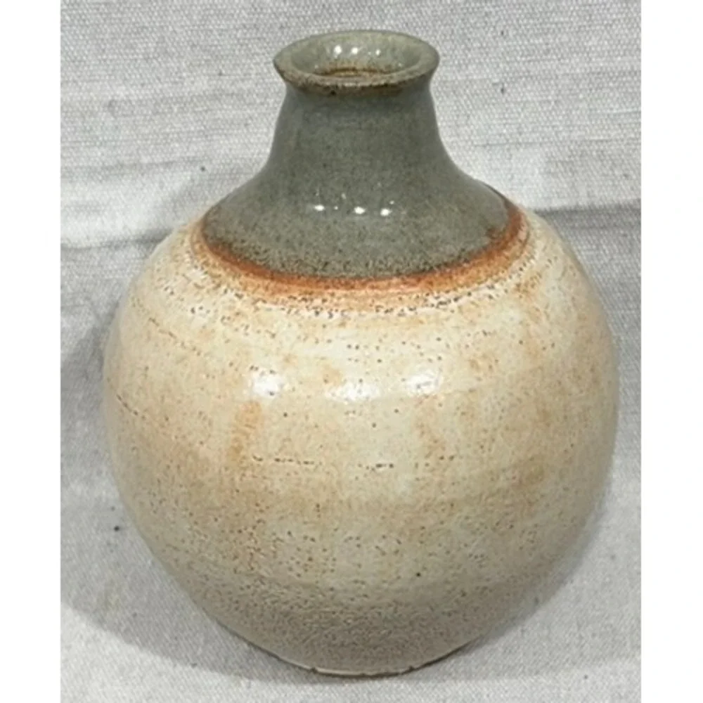 Studio Pottery Bud Vase Signed DK Earth Tone Glaze Handcrafted Ceramic 7